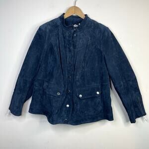 Isaac Mizrahi Live Blue Suede Leather Moto Jacket Coat Fall Winter Womens 22W 22